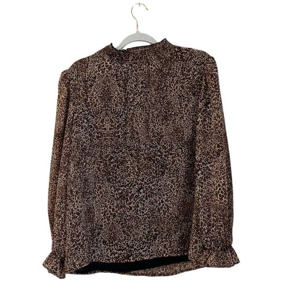 1.STATE Smocked-Neck Leopard-Print Blouse Size XL Puff Sheer Sleeve Chic - Picture 3 of 8